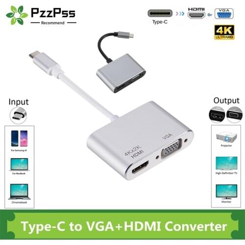 PzzPss USB C Cable USB C to HDMI VGA Cable Type c to hdmi vga Video Adapter Converters Aluminum For New Macbook Pro Multimedia