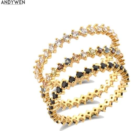 ANDYWEN 925 Sterling Silver Gold Full Zircon Rainbow CZ Lady Bird Ring Size Women Wedding Jewelry Rock Punk Round Jewelry