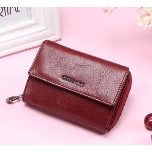 Contacts Genuine Leather Wallet women Short Coin Wallets for Women female Card Holder Small hasp Money Bag portfel damski