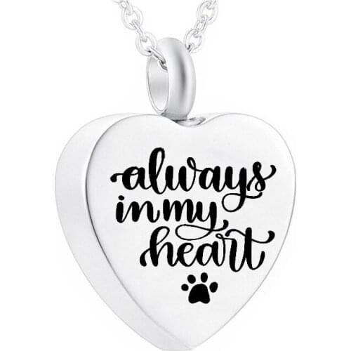 Cremation Jewelry Metal Urn Necklace Engraved With -Always In My Heart- Heart Pendant With Filling Kit And Gift Velvet Bag
