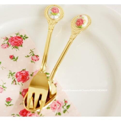 Kitchen dining&bar The 24K gold rose series a coffee tea spoon,coffee/dessert fork afternoon tea cutlery