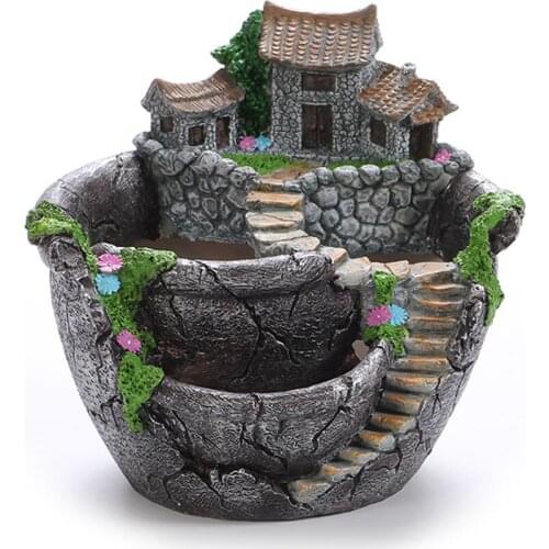 Micro Landscape Artificial Flowers Succulent Plants Pot Tiny Creative Flower Pot Holders Hanging Garden Design(Silver)