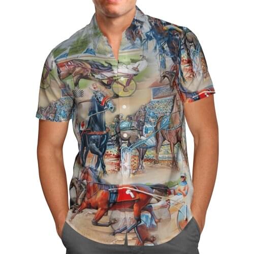 2021 New 3D Printing Horse Hawaii Vintage Shirts Men Summer Short-sleeved Beach Shirt Men Shirts Oversize Camisa Masculina 5XL