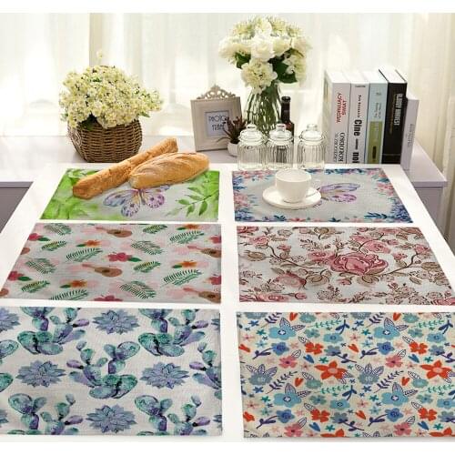 Floral printed Non-slip insulation Placemat coaster for table dinner Table Mats cotton linen Pads Home Decor 42*32cm 0026