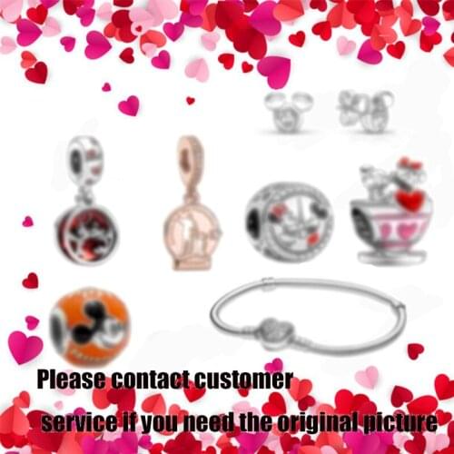 2021 New High Quality 100% 925 Silver Original Heart-shaped Snake Clasp Bracelet Mouse Charm Valentines Day Romantic Gift