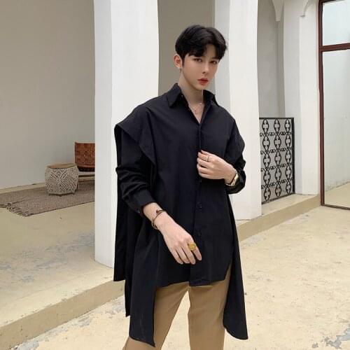 New Men Long Sleeve Casual Shirts Male Gothic Punk Style Loose Dress Shirts Stage Clothing