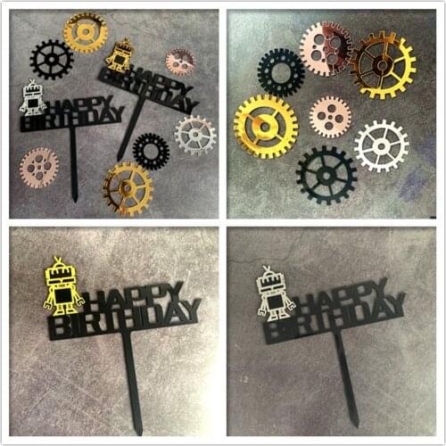 New style birthday robot and gear theme decoration DIY Acrylic cake card party egg dessert table cake decoration