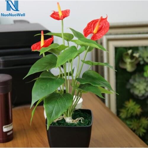 NuoNuoWell Artificial Pot Anthurium 16'' (40cm) Real Touch Office Desk Bonsai Flower Table Ornament Calla Lily Plant