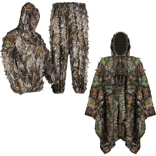 Hunting Clothes Cloak 3D Maple Leaf Bionic Ghillie Suits Sniper Birdwatch Airsoft Camouflage Clothing Jacket Pants Hat Kit