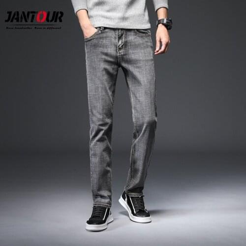 Autumn Winter Mens Jeans Solid color Micro-elastic Classic Thick Jeans Men Straight Slim Fashion Denim Trousers male size 28-40