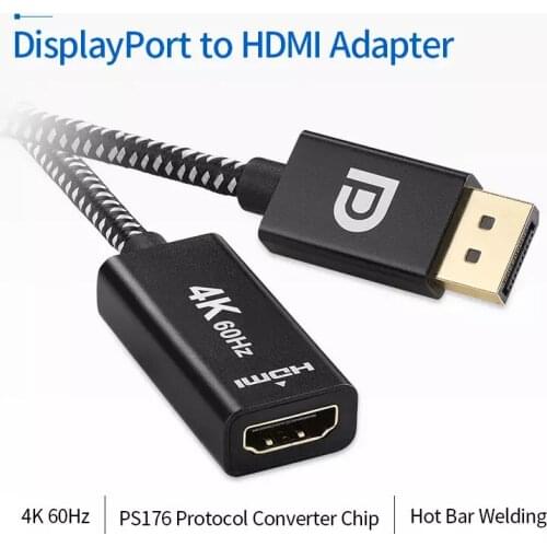 DP to HDMI-compatible Adapter 20cm Black Nylon Braided 4K 60Hz DisplayPort Male to HDMI-compatible Female Cable Converter