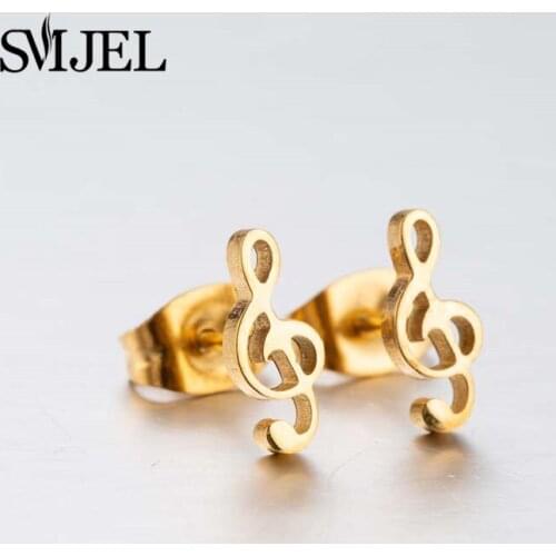 Rock Music Note Earrings Gold Stainless Steel Lovely Small Ear Studs for Women Fashion Earings Jewelry Gifts bijoux femme