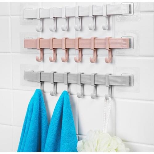Self Adhesive 6 Wall Hooks Rack Plastic Bathroom Door Hooks Rack Kitchen No Drill Organizer