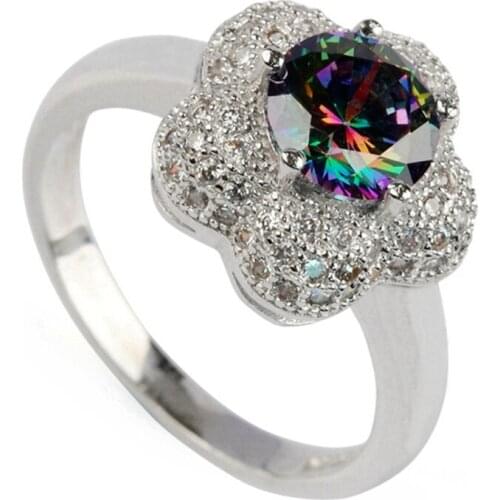 SHUNXUNZE Noble Generous Wedding rings Jewelry for women dropshipping Rainbow Cubic Zirconia Rhodium Plated R3260 size 6 7 8 9