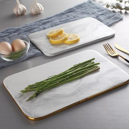 Nordic Marble Cutting Board Dinner Plates Ceramic Tray Golden Edge Pizza Plate Dinner Set Plates and Dishes Kitchen,Dining & Bar