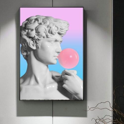 David Sculpture Funny Art Posters and Prints David Blowing Bubble Gum Creative Art Painting on the Wall Art Pictures Cuadros