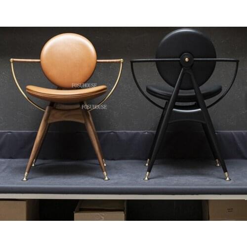 Solid Wood Balcony Living Room Chairs Bedroom Designer Back Armchair Italian Leather Living Room Furniture creative Dining Chair