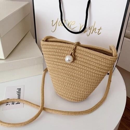 Summer Straw Bag Handmade Crossbody Bag For Women 2021 Female Beach Messenger Bag Travel Purses Handbags Lady Mini Bucket Bag