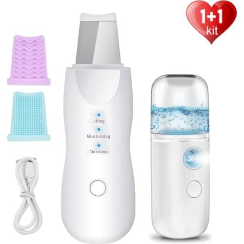 Ultrasonic Skin Scrubber Nano Sparyer Steamer Facial Peeling Shovel Pore Cleaner Exfoliator Face Blackhead Remover DeepCleaning