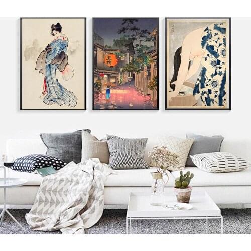 Vintage Oriental Art Prints Painting Pictures Wall Art Geisha Japanese Tsuchiya Modular Nordic Canvas Posters Home Decor