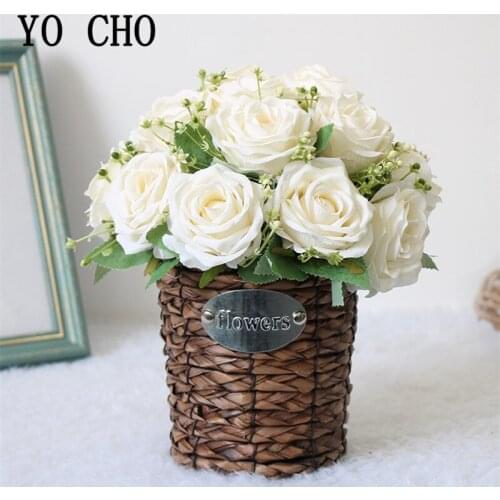 YO CHO Artificial Rose Silk flowers Faux Gypsophila Wedding Fake Flower for Home Christmas Decoration White Flower Bouquet Decor