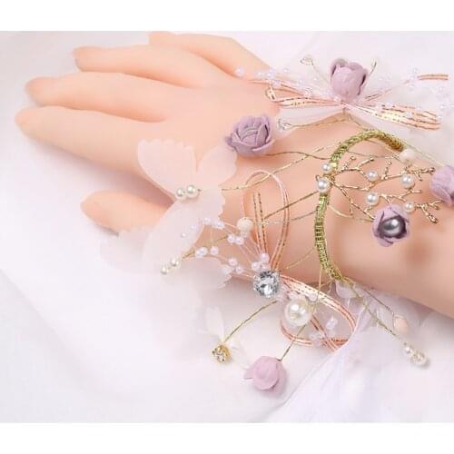 Pearl Crystal Wrist Flower Corsage Bridesmaid Childrens Hand Flower Marriage Beautiful Bride Wedding Bracelets Girls Jewelry