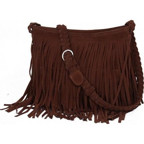 5 pieces 4 colors New Ladies Female frosted Flannel Tassels Messenger Shoulder Bags Tote Purse Casual Bag with woven strap