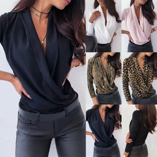 Women V Neck Long Sleeve T Shirt Tops Sexy Ladies Summer Wrap Office Work