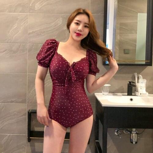 Womens Swimwear 2021 Japanese Korean Korean Polka Dot One-Piece Swimsuit Womens French Retro