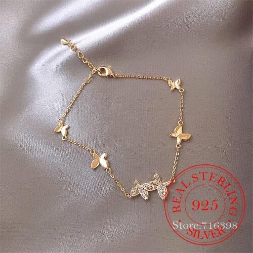 Prevent Allergy 925 Sterling Silver Wedding Bracelet for Women Couples Classic Crystal Butterfly Hand Jewelry Gifts