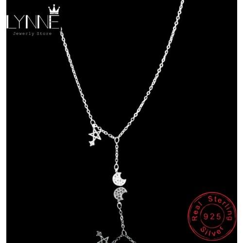 New 925 Sterling Silver Star&Moon Zircon Pendant Necklace Fashion Elegant Rhinestone CZ Collarbone Necklaces Women Jewelry Gift