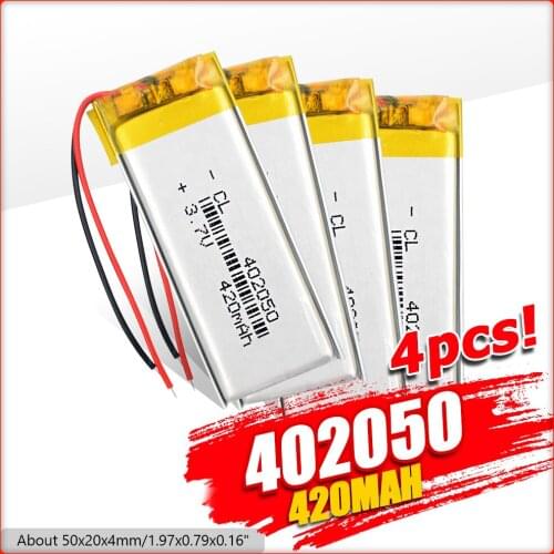 1/2/4pcs 420mAh 3.7V rechargeable lipo battery li polymer lithium batteries 402050 for MP3 MP4 GPS DVD recorder e-book