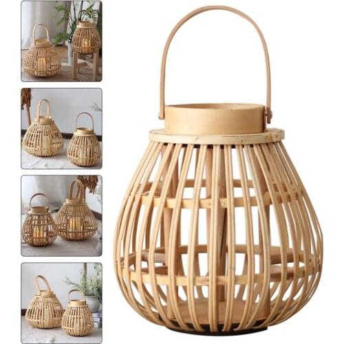 1pc Hanging Lantern Bamboo Woven Candlestick Decorative Candleholder Candlestick Decor Lantern Shop Dining Table Candleholder