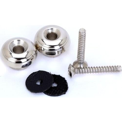 2pcs Chrome Strap Locks Button W/ Screws Washer For Banjo Mandolin Guitar