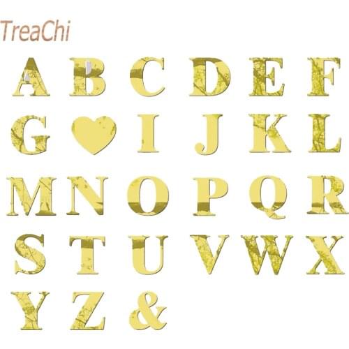 26 Letters DIY 3D Mirror Acrylic Wall Sticker Decals Home Decor Wall Art Mural Letter Gold Living Room Decoration Wall Decals