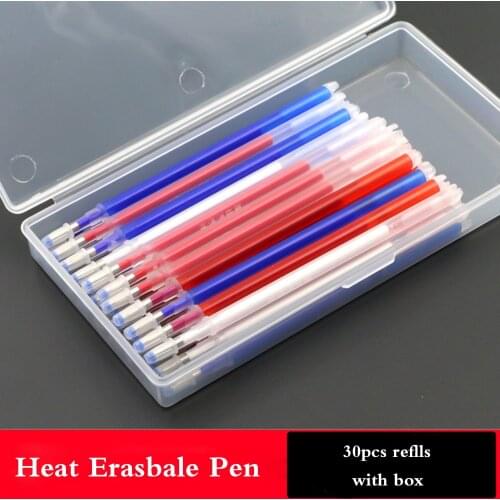 30pcs Heat Erasable Pen Refills High Temperature Disappearing Fabric Marker Pen with Storage Box Patchwork Tailoring Accessories