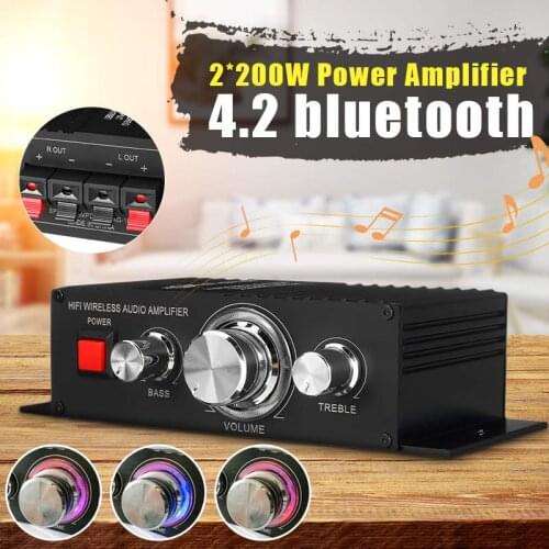 400W 2.0 channel HiFi Stereo Amplifier Car Home Subwoofer Amplifier Amp Sound Speaker bluetooth 4.2+EDR Audio LED Design