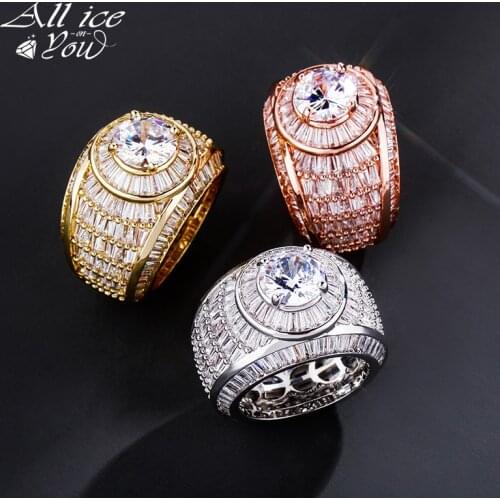 AIILCEONYOU Iced Out Baguette Cubic Zirconia Ring Gold Silver Color Fashion Charm Women Jewelry For Sisters Gift