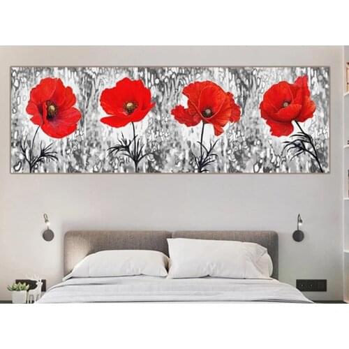 Full diamond 5D DIY diamond painting embroidery Red flower wall art spring, summer, autumn and winter Mosaic Poppies A622