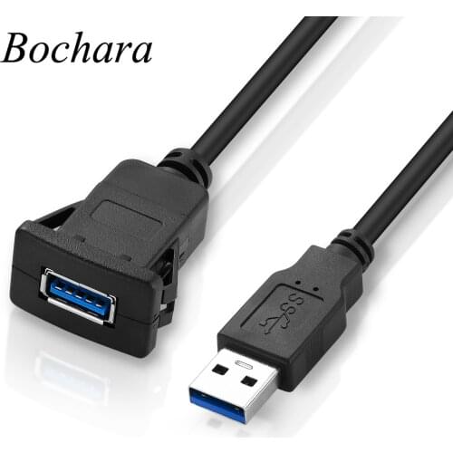 Bochara USB3.0 USB2.0 Male to Female Flush Mount Panel Dashboard Cable Shielded For Car Motorcycle 1m