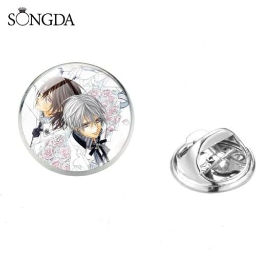 New Anime Vampire Knight KurosuKuran Yuki Brooch For Women Men Gift Round Glass Cabochon Cosplay Accessory Jewelry