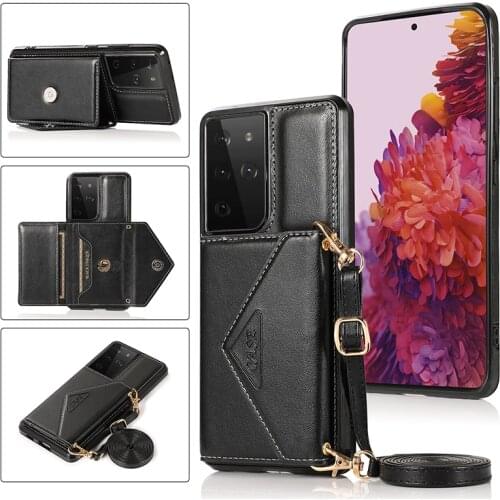 Crossbody Shoulder Strap Lanyard Protect Phone Case Leather Sheets Card Bag For Samsung Galaxy S21 S20 S10 Note20 Uitra Plus FE
