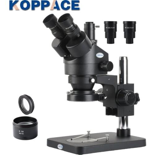 KOPPACE 3.5X-90X Black Trinocular Stereo Microscope 144 LED Ring Light 1X CTV Interface Mobile Phone Repair Microscope