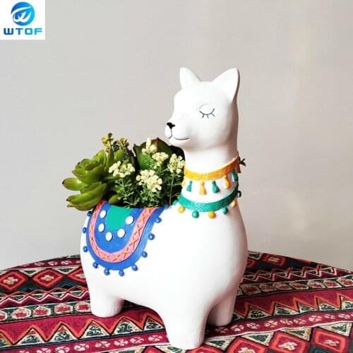 Alpaca Flower Pot Resin Camel Flower Pot Vase Animal Succulent Plants Flowerpot Bonsai Sculpture Home Garden Desktop Decoration