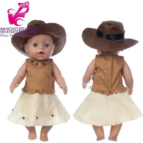 Baby Dolls Clothes 43 Cm Cowboy Dress Hat For 18" Girl Doll Clothes Toys Outfwear Kids Girl Gifts