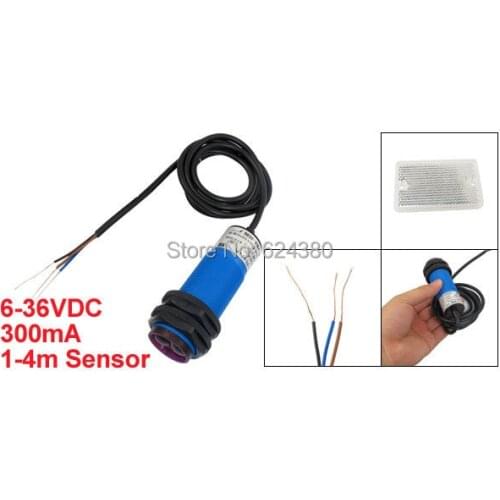 E30-R4NA Photoelectric Switch Photo Sensor Retroreflective Type 6-36V DC 300mA NPN NO 3-Wire 4M Detection Discount w Reflector