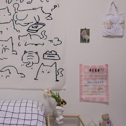 Tapestry Wall Hanging Bedroom Room Decoration Cat Girl White Blanket Background Cute Decoration Bedside Layout Wall Covering