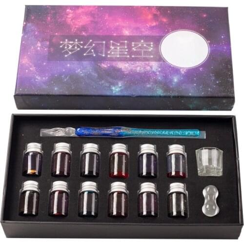 Innovative Handmade Crystal Glass Dip Pen Calligraphy Fountain Gift Set Ink Vintage Pens Pen For Calligraphy Glass Dip Pen