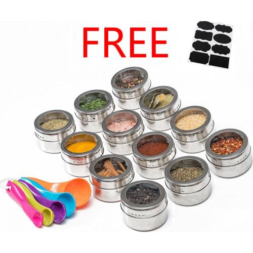 Stainless steel spice pot with magnetic storage container pepper seasoning tool seasoning pot set with stickers kitchen supplies