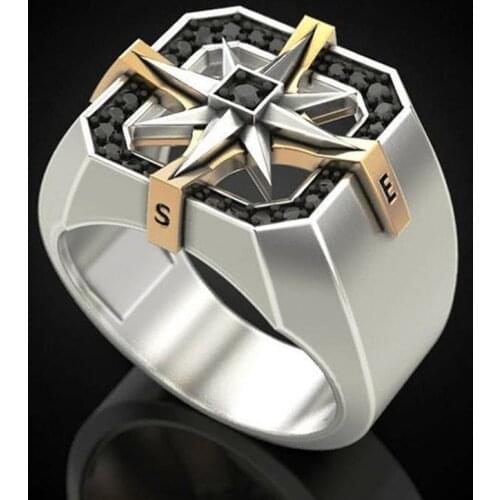 SECRET BOY Vintage Two Tone Mens Ring Nordic Mythology Viking Compass Ring Amulet Jewelry Gift For Boyfriend Size 6-13